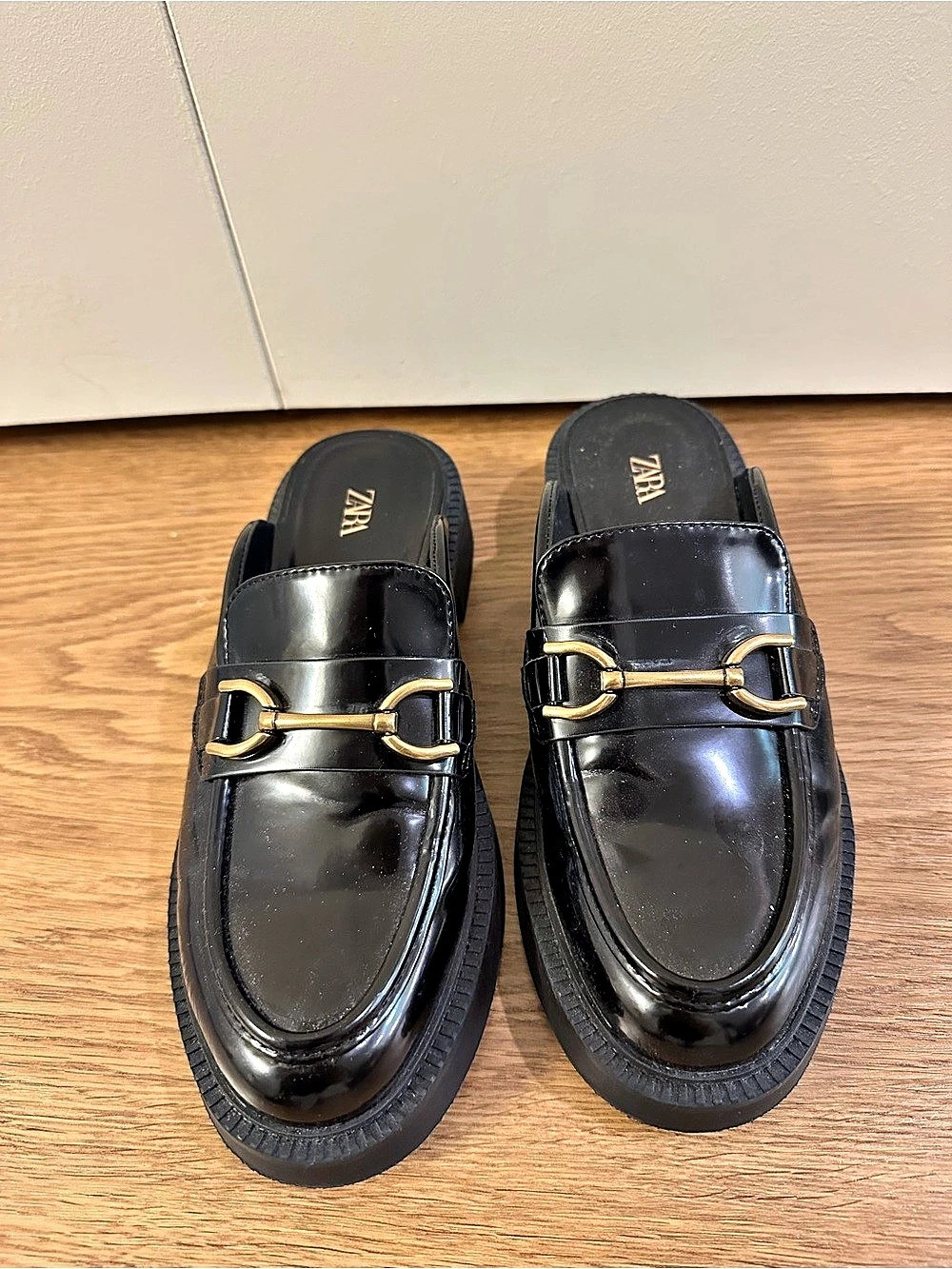 Zara Patent Black Buckle Mules | chunky sole | women’s 36